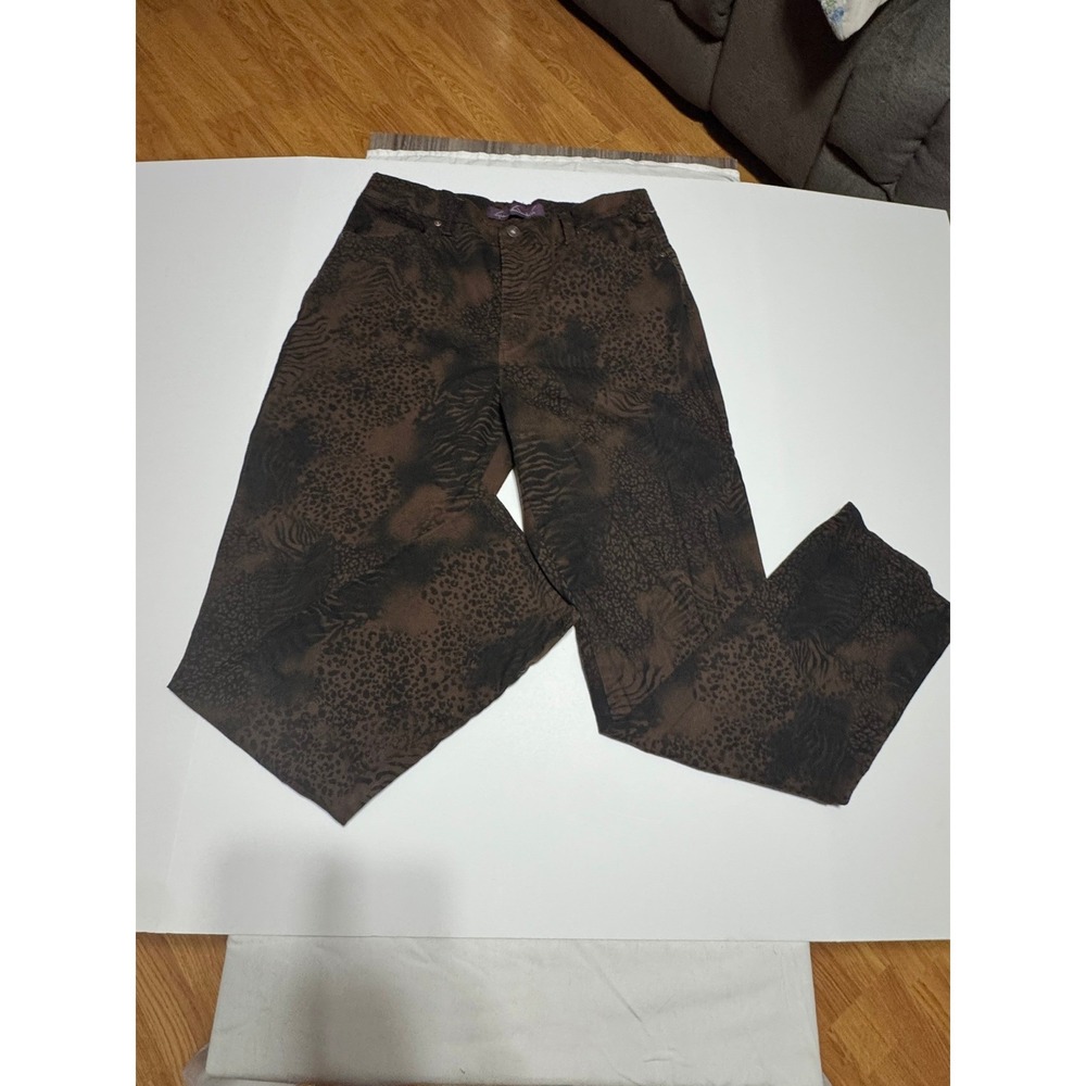 Gloria Vanderbilt Amanda Animal Print Pants Brown Black Tapered Leg Size 12